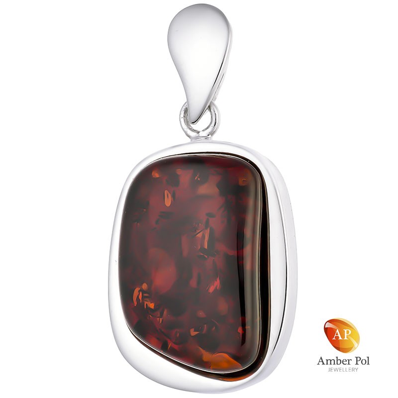 Unikatowy wisior srebrny 925 z bursztynem w  kolorze koniaku oprawiony ręcznie z dopasowaną zawieszką.