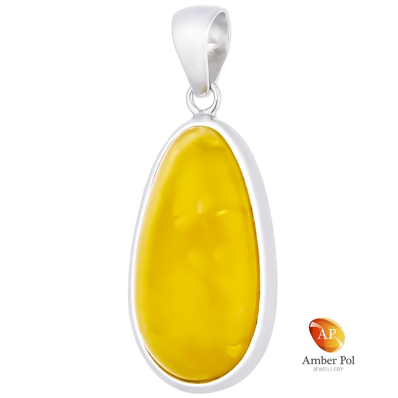 Unikatowy wisior srebrny 925 z naturalnym mlecznym bursztynem wkomponowanym w stylowa oprawę z delikatna zawieszką.