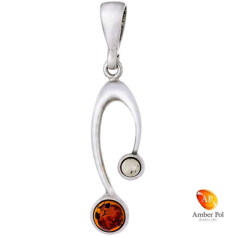 Piękny wisiorek ze srebra 925 o wydłużonym kształcie bursztynami w koniakowym i mlecznym kolorze.