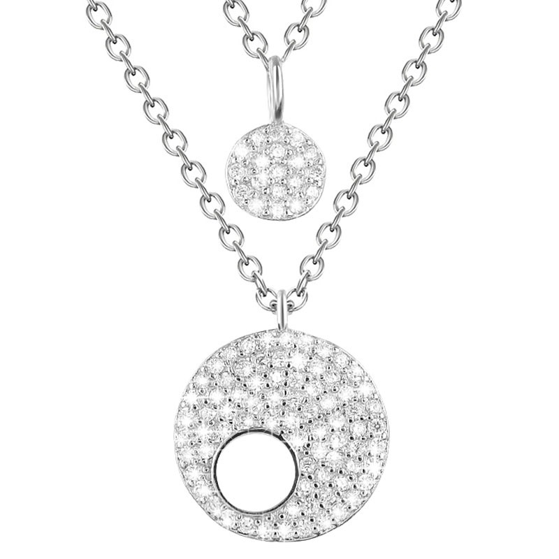 Naszyjnik wykonany ze srebra 925 oraz cyrkonii w kolorze białym na podwójnym łańcuszku z kółkami wysadzanymi cyrkoniami