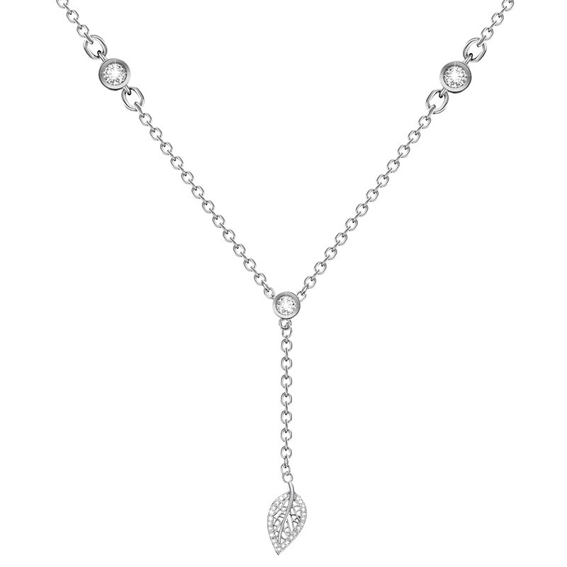 Naszyjnik srebrny listek z cyrkoniami wykonany ze srebra 925