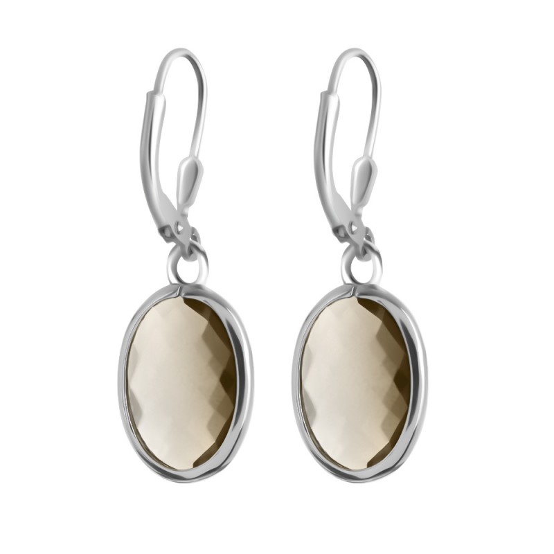 Kolczyki z dużą brązową cyrkonią  oprawioną w srebro 925 na zamkniętym biglu angielskim