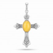 Krzyżyk srebrny duży z bursztynem w żółtym kolorze Amber Pol W146MAPO
