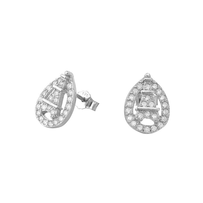 Piękne kolczyki ze srebra próby 925 na sztyft o kształcie łezki z Wieżą Eiffla w środku.